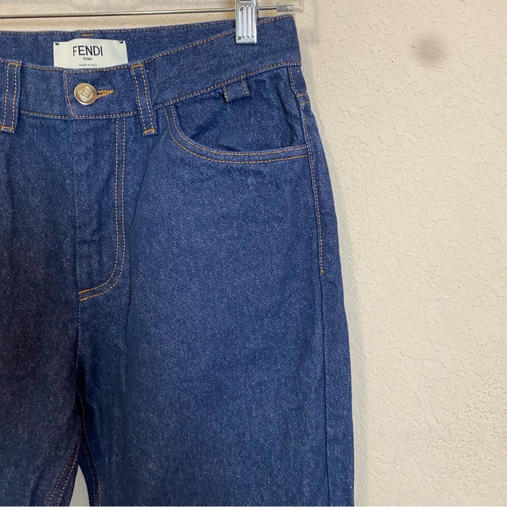 Fendi Wide Dark Wash Women's Size 42/6 Rigid Cotton Trouser Jeans Authentic - Picture 3 of 16